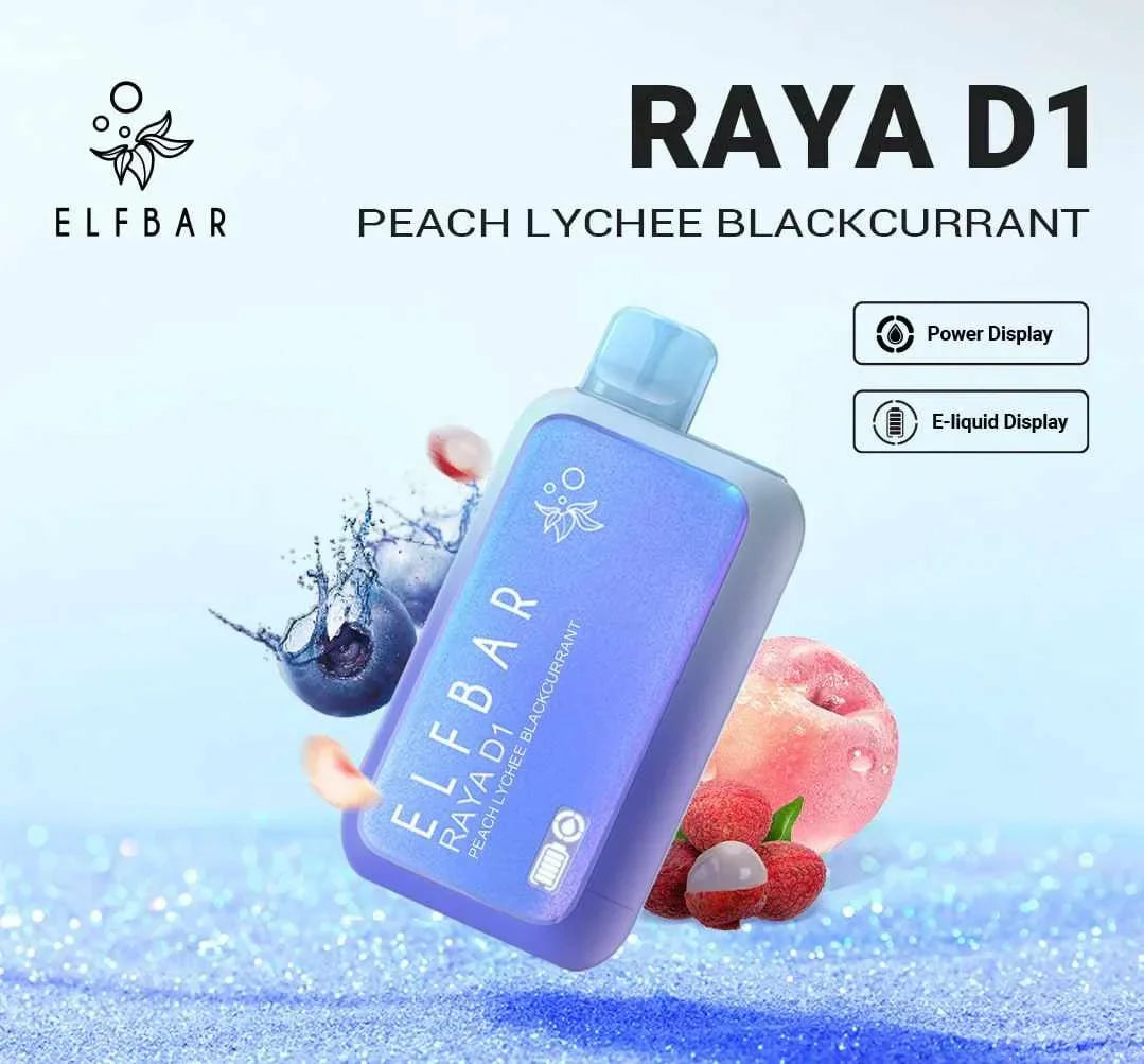 Elfbar Raya D1 Peach Lychee Blackcurrant 13000 Puffs Online in Mumbai | Same Day Vape Delivery